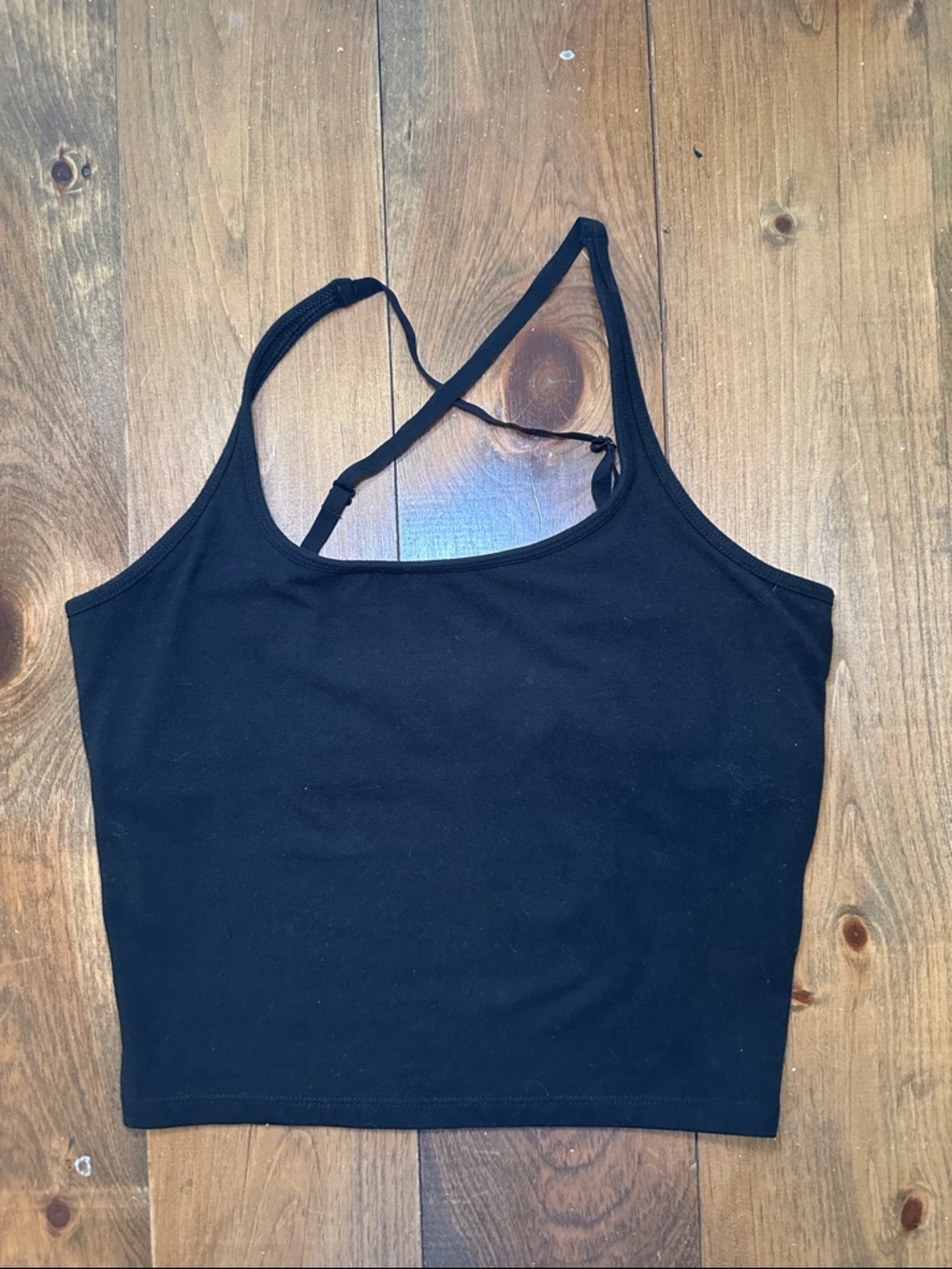 PINK Victoria's Secret Black Strappy Cropped Tank with Rhinestone Logo
